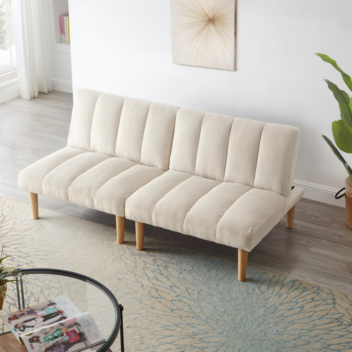 SCHLAFSOFA 3-fach verstellbar Corduroy Beige - Beige, Holzwerkstoff (167/72/82cm) - Meubliv
