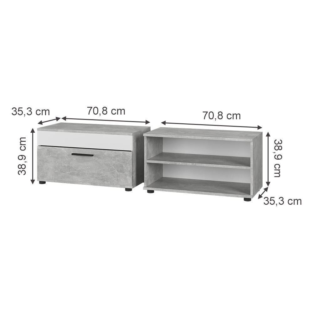 WOHNZIMMERSCHRÄNKE Berno Beton/Weiß 2 Teile - Weiß/Grau, Holzwerkstoff (70.8/38.9/35.3cm) - Vicco