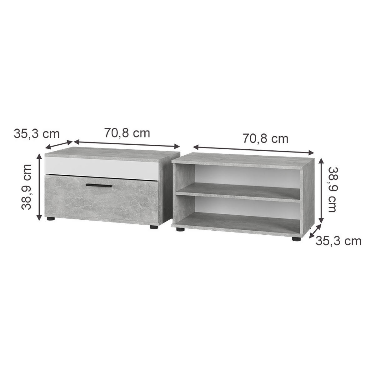 WOHNZIMMERSCHRÄNKE Berno Beton/Weiß 2 Teile - Weiß/Grau, Holzwerkstoff (70.8/38.9/35.3cm) - Vicco