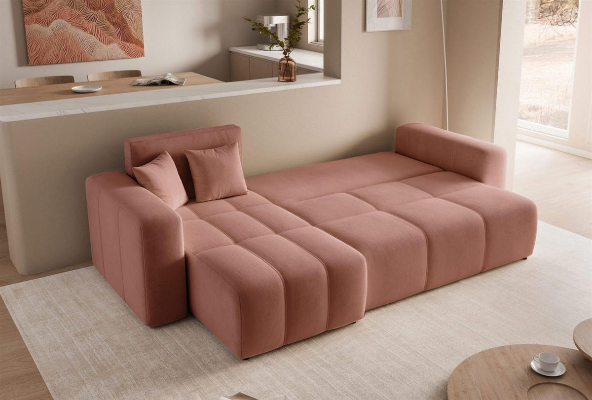 ECKSOFA Leros Mit Schlaffunktion - Rosa, Holzwerkstoff/Textil (248/145cm) - Fun Möbel