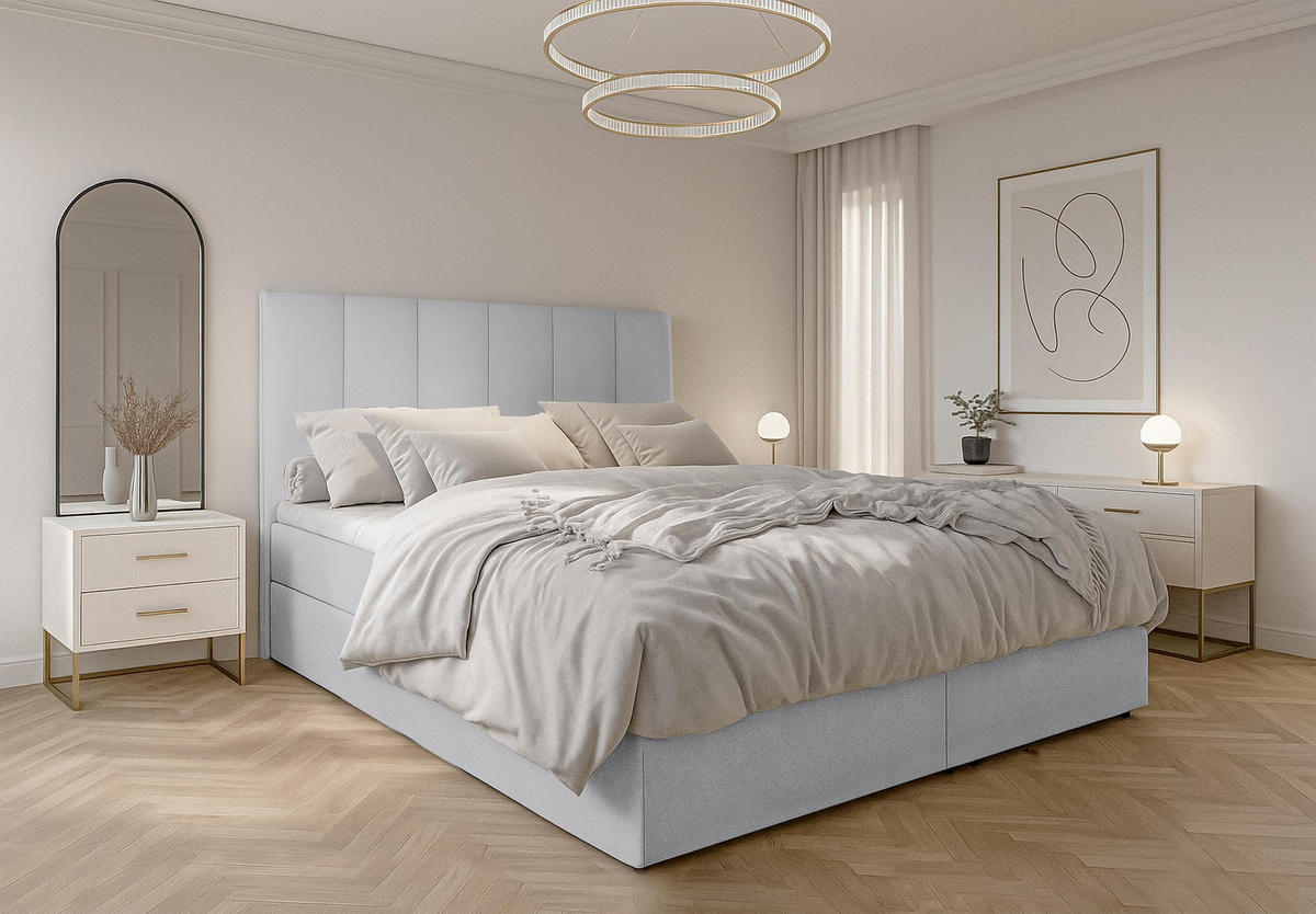 BOXBETT MEREA 160x200 cm mit Bettkasten und Matratze - Grau - Schwarz/Grau, Holz/Holzwerkstoff (160/200cm) - AX Living