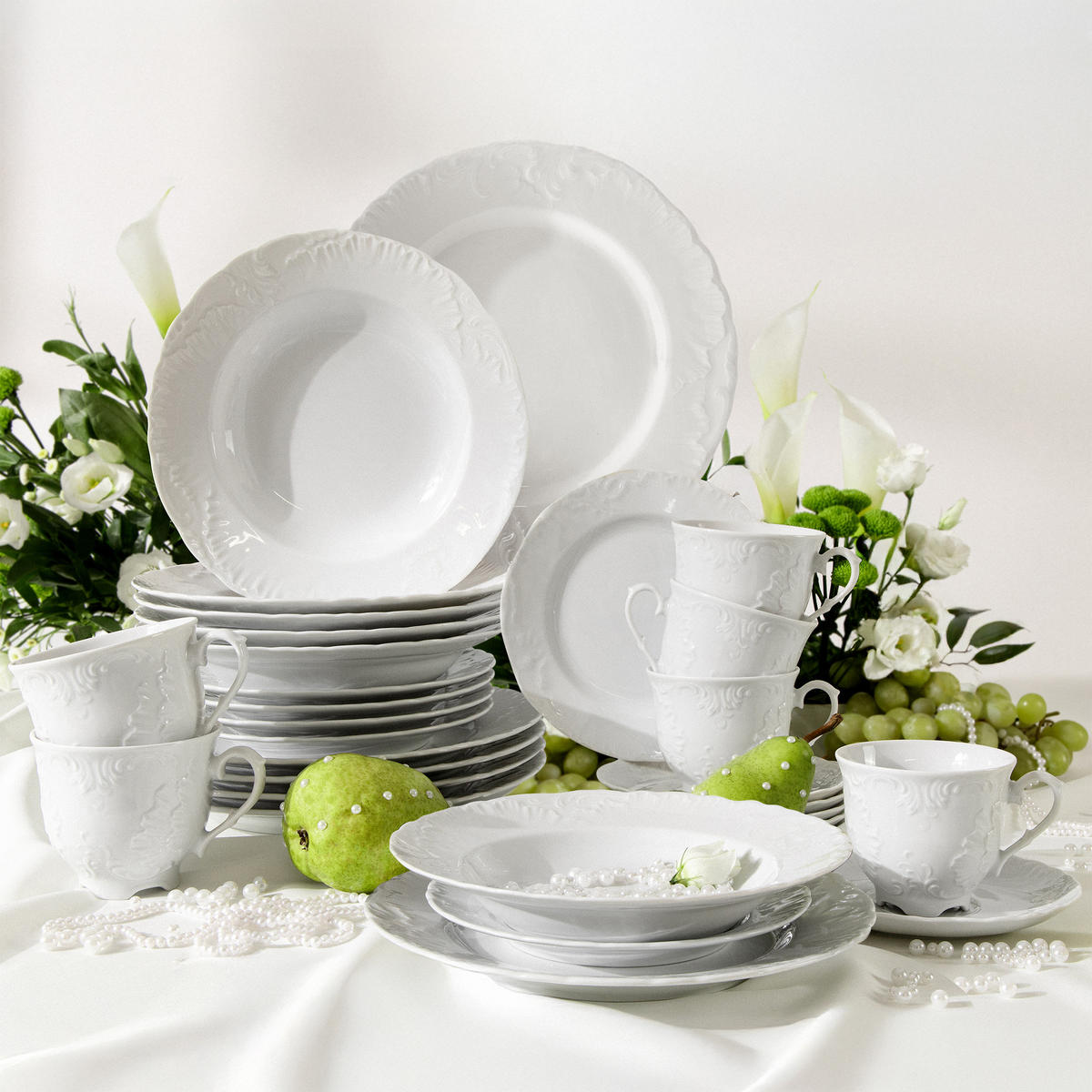 KOMBISERVICE Cmielow Rococo 30-tlg - Weiß, Keramik (25/2/25cm) - KONSIMO®
