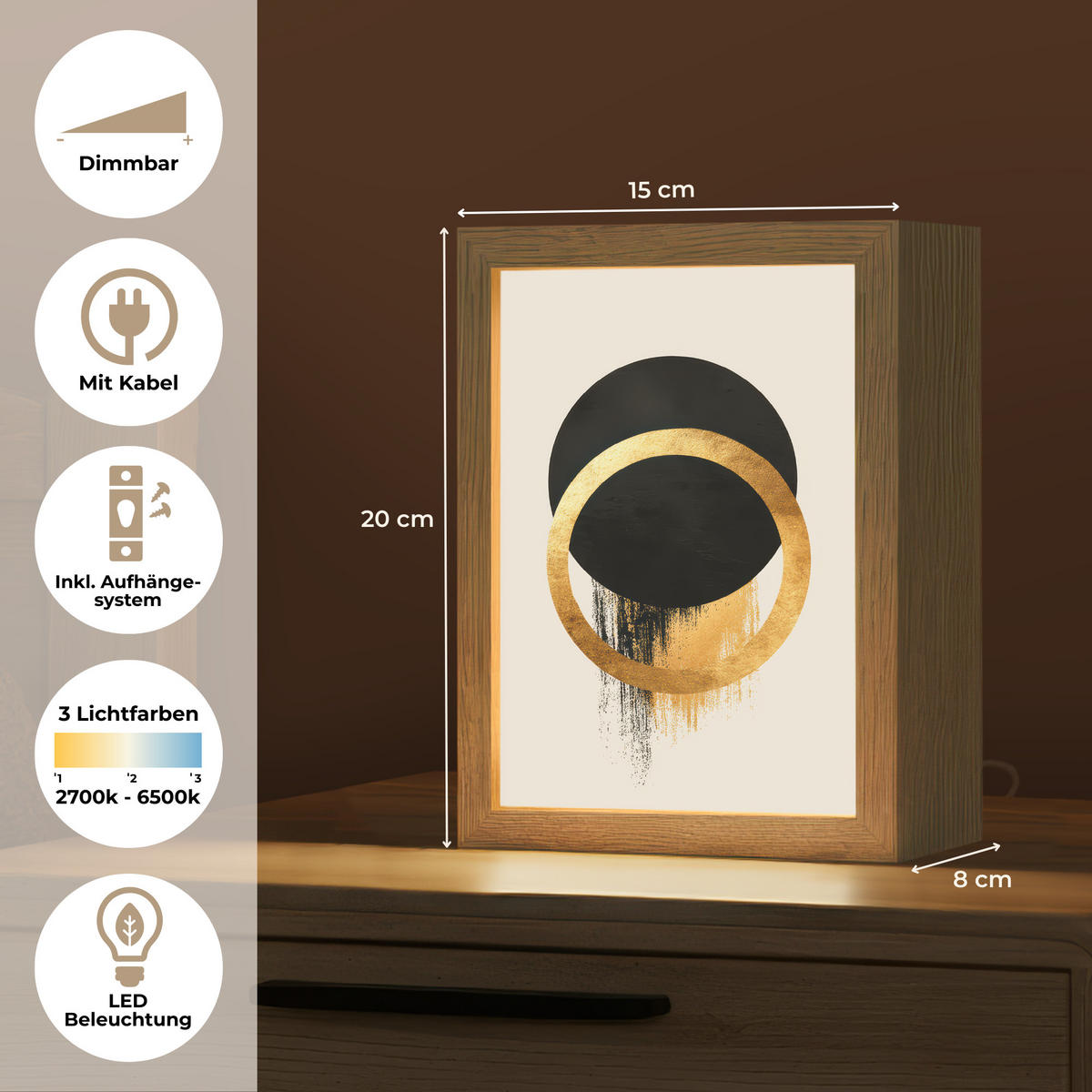NÁSTĚNNÁ LAMPA Abstraktní design - Černý kruh - Skvrny od barvy 15x20 cm - krémová, kompozitní dřevo (15/20/8cm) - OnlyWow