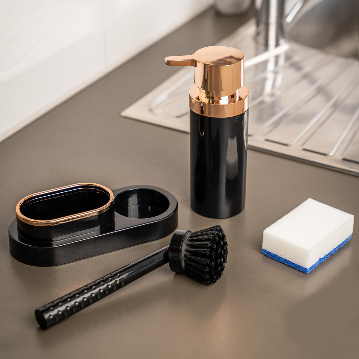 SPÜL-SET, schwarz - Schwarz, Kunststoff (20/8.5/8.5cm) - bremermann