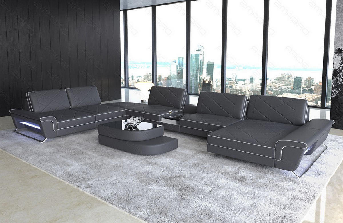 WOHNLANDSCHAFT Bari XXL - Grau, Leder (456/89/329cm) - Sofa Dreams