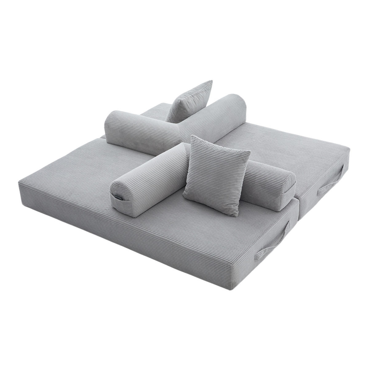 SOFA modular ca. 200 x 94 cm Corduroy Hellgrau mit 3 Kissen - Hellgrau, Kunststoff (94/67/200cm) - Meubliv