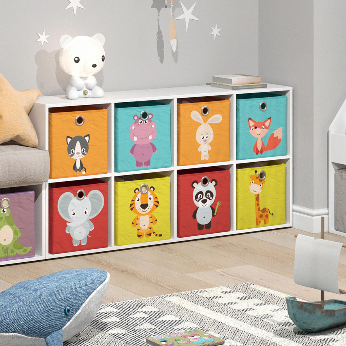 KINDERREGAL Scutum Weiß 143 x 72 cm mit 8 Faltboxen - Weiß, Holzwerkstoff (143/72/29cm) - Vicco