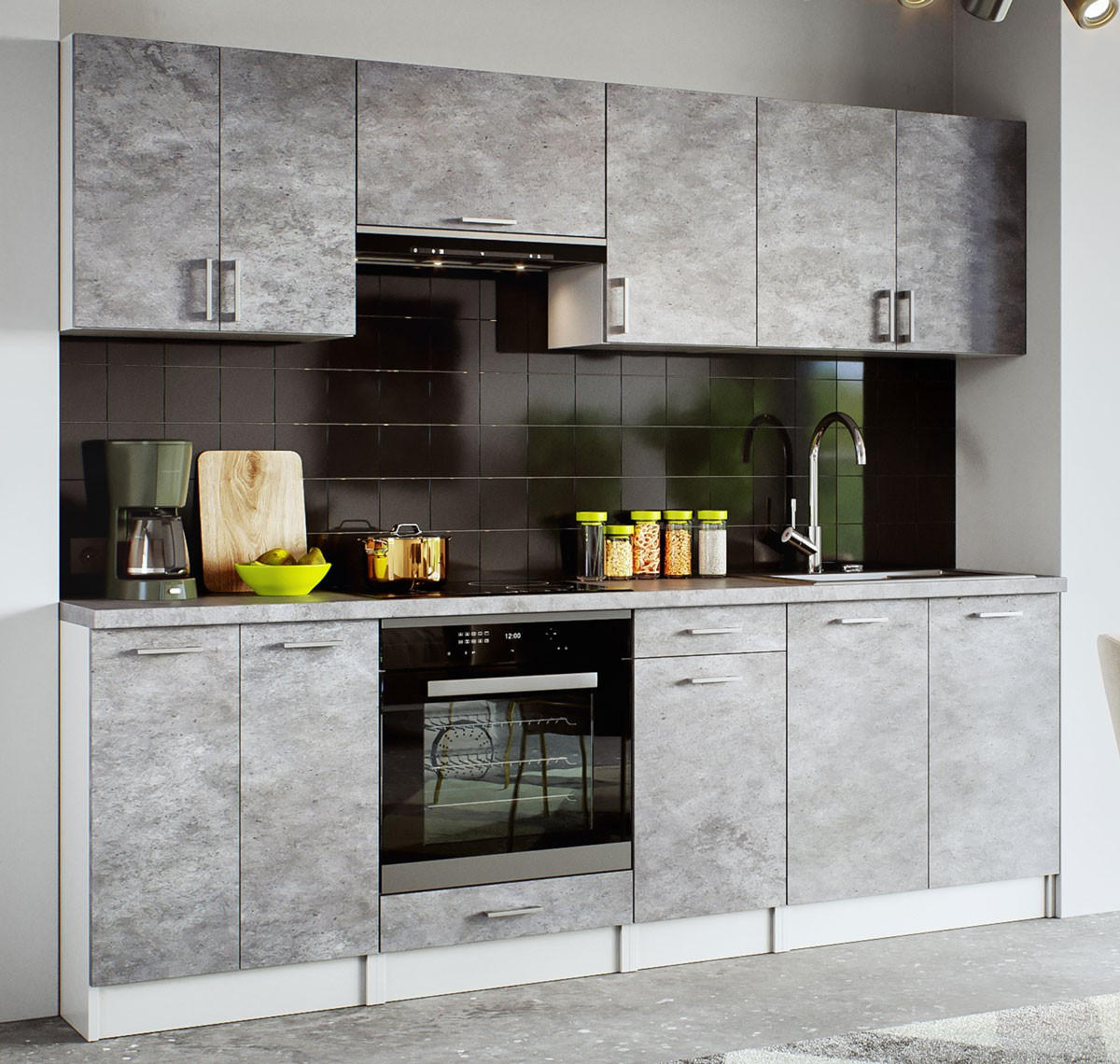 KÜCHENZEILE LECO 240 beton - Weiß/Grau, Holzwerkstoff (240/82/46cm) - roe furniture