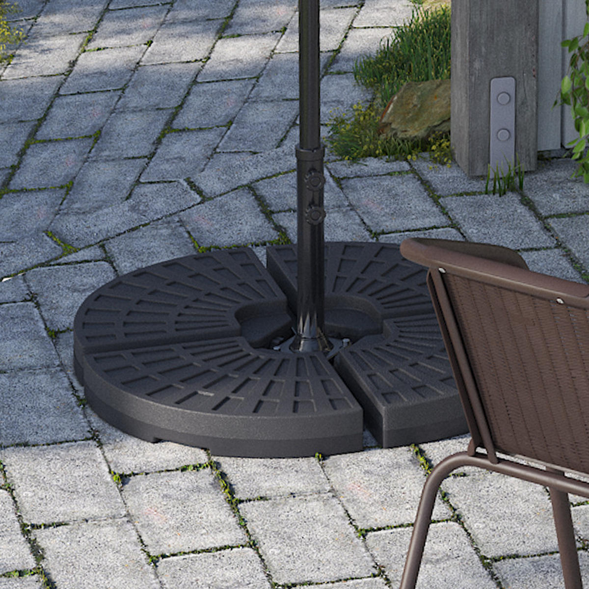 AMPELSCHIRM aus Polyester Metall in Hellgrau mit befüllbarer Kunststoff-Sockel und Kreuzständer drehbar 360° neigbar 60° 3 x 2.6m - Grau, Metall (300/240cm) - Livingandhome