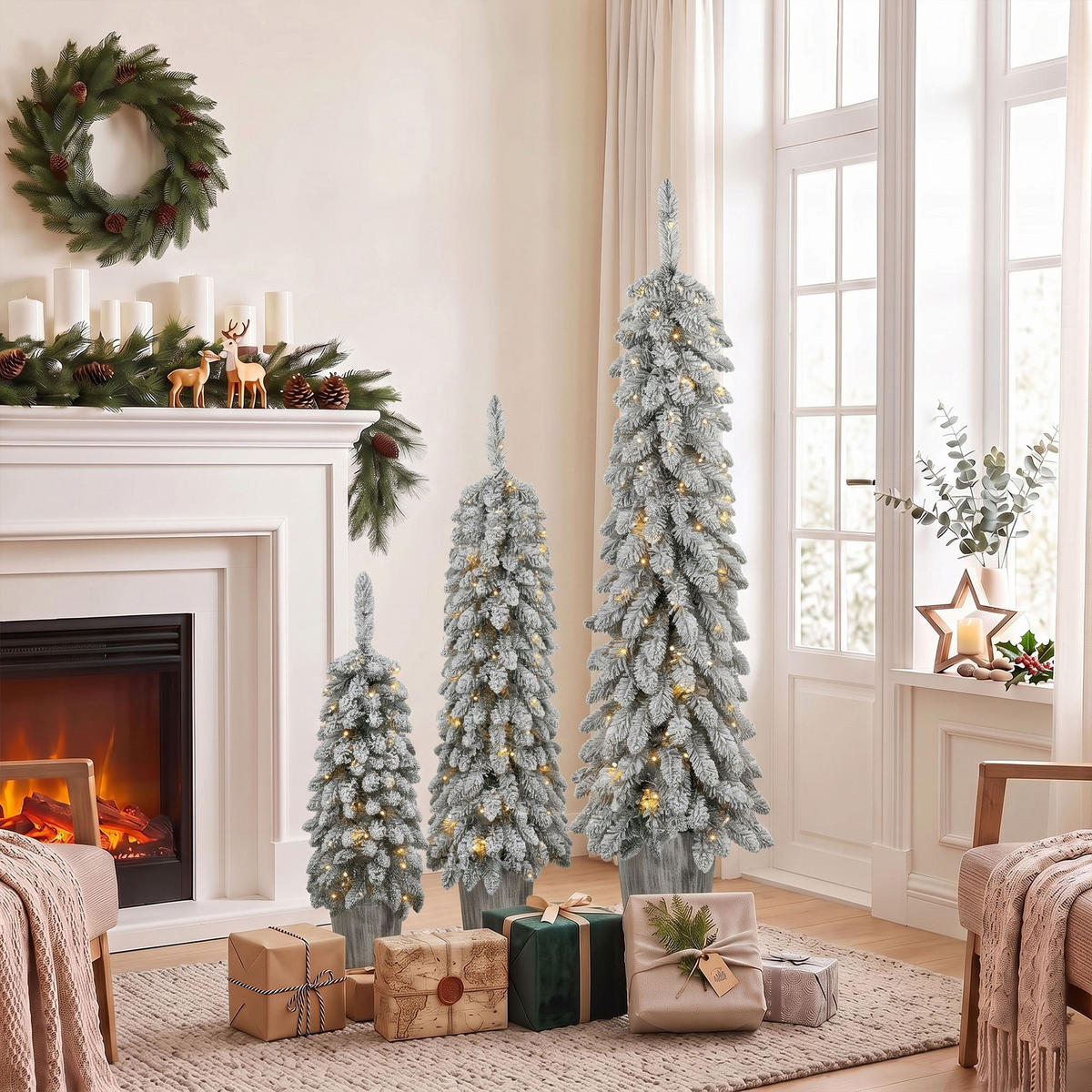 WEIHNACHTSBAUM 3er Set PVC Stahl Grün Weiß - Grün, Kunststoff (150cm) - HOMCOM