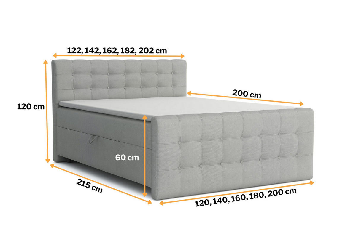 BOXBETT REEL 120/200 in Velours Hellgrau H4 - Hellgrau, Holz/Holzwerkstoff (120/200cm) - Deine Möbel 24