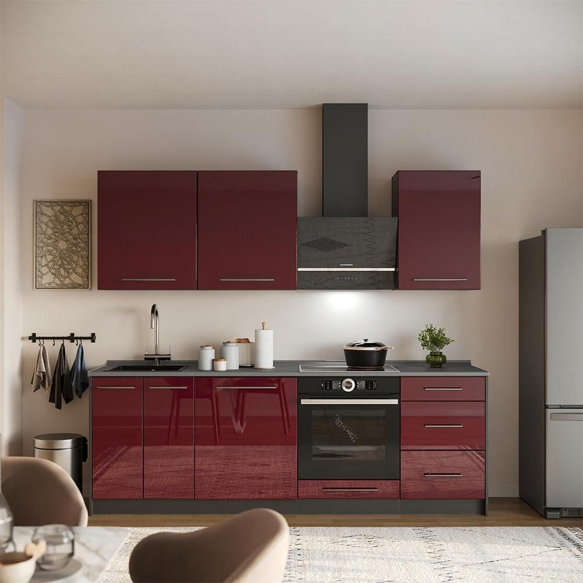 DULAP DE BAZĂ DE BUCĂTĂRIE Fame-Line, Bordeaux lucios ridicat/antracit, 60 cm 1 ușă cu blat de lucru - bordo/antracit, compozit lemnos (60/82/60cm) - Vicco