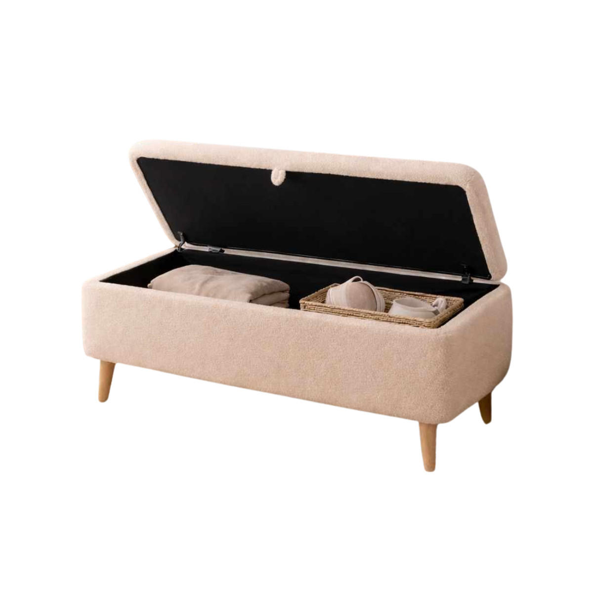 AUFBEWAHRUNGSBANK aus Bouclé-Stoff 30/45/90 cm - Beige, Holzwerkstoff (30/45/26cm) - Calicosy