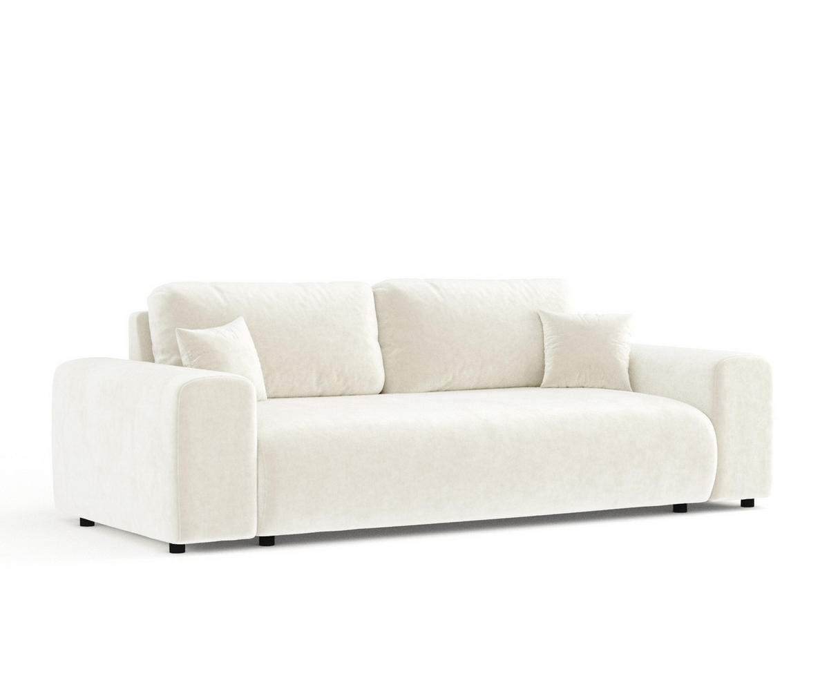 3-SITZER-SOFA Zanzibar Creme Samtstoff - Creme/Schwarz, Holz/Holzwerkstoff (213/79/108cm) - Maison de Reve