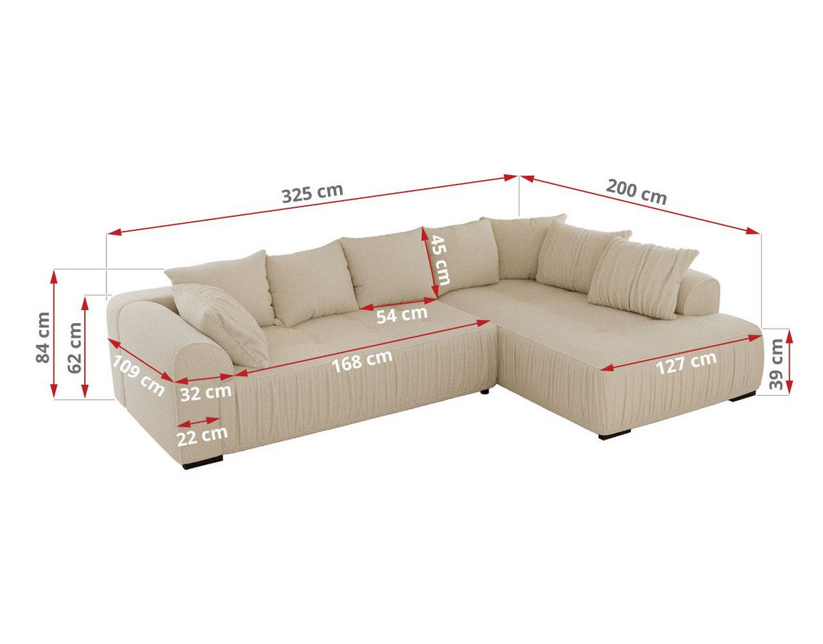 ECKSOFA ORTA Beige Boucle - Links - Beige/Schwarz, Textil (325/200cm) - MKS