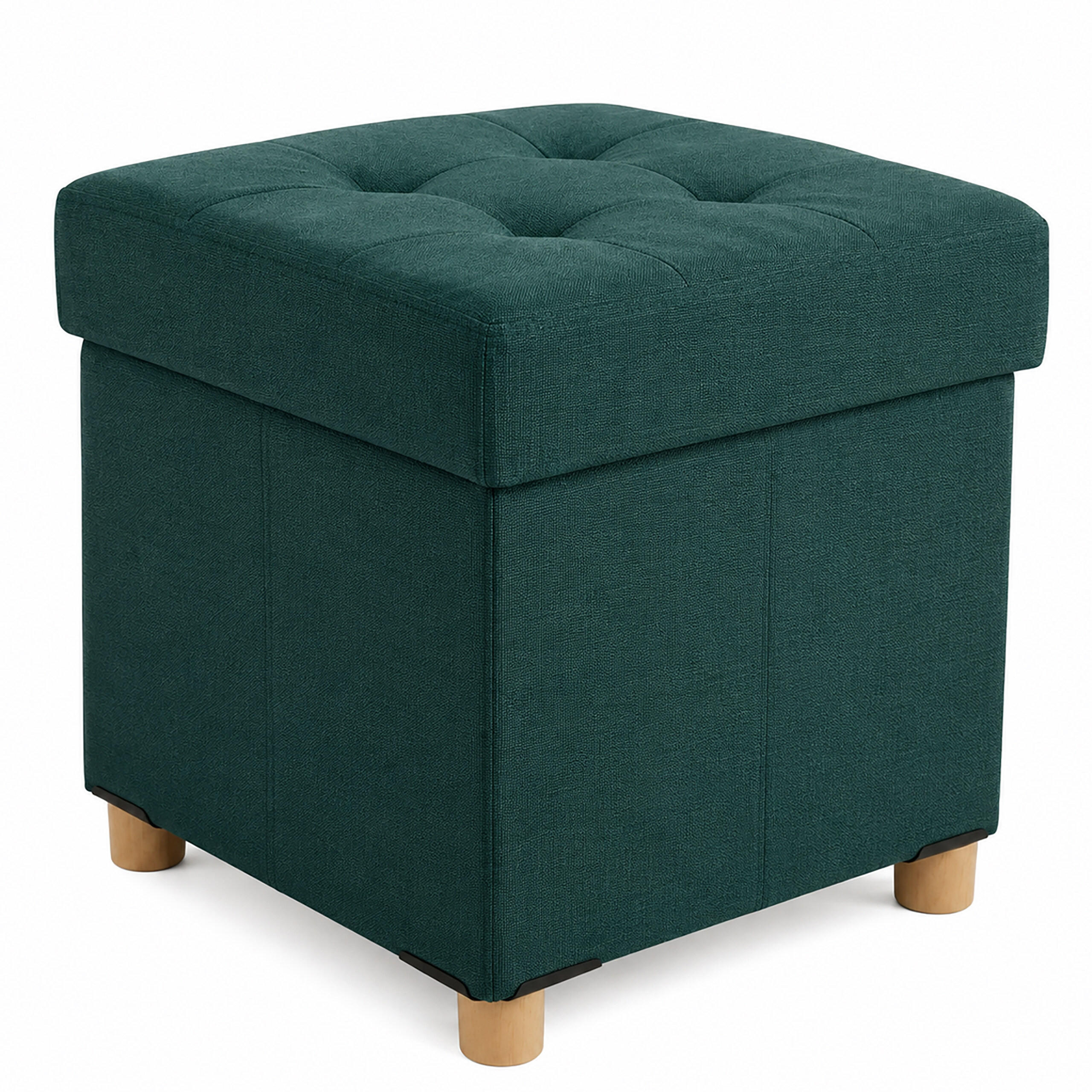 HOCKER Petrol mit Stauraum Leinenoptik - Türkis, Holzwerkstoff/Textil (38/38/38cm) - Relaxdays