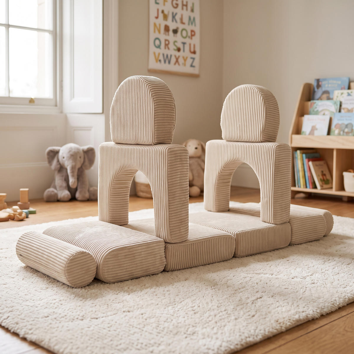 KINDERSOFA Beige modular 10-tlg. - Beige, Kunststoff/Textil (108/32/50cm) - Relaxdays