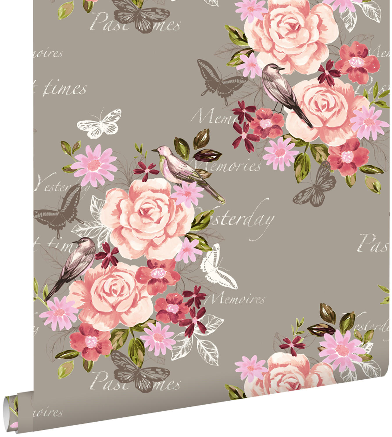 TAPETE Blumen und Vögel 53 cm x 10.05 m - Braun, Papier (53/1000cm) - ESTAhome