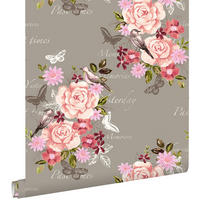 TAPETE Blumen und Vögel 53 cm x 10.05 m - Braun, Papier (53/1000cm) - ESTAhome
