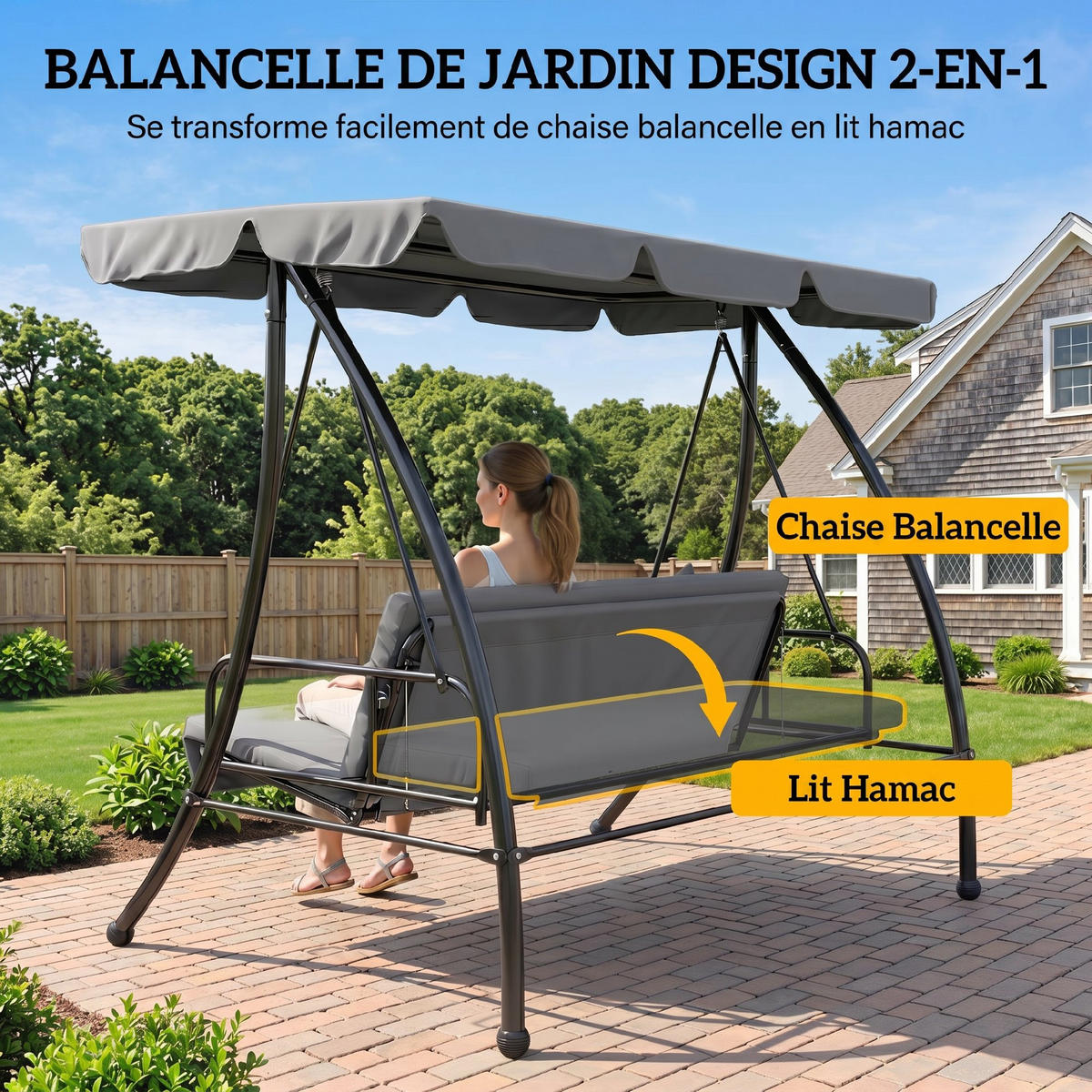 GARTENSCHAUKEL Hellgrau 3-Sitzer Bettfunktion 200/125/170 cm - Hellgrau, Metall (200/170/125cm) - PANGIVO
