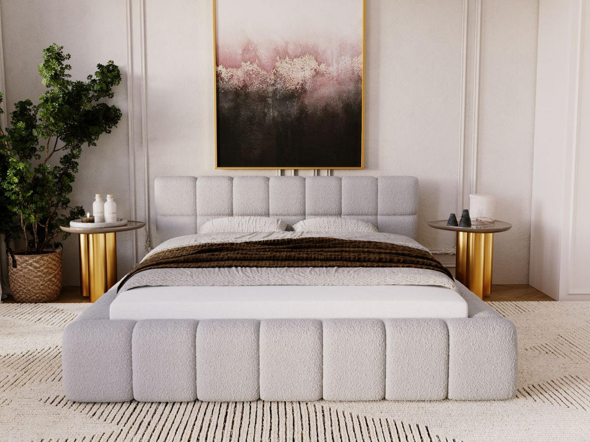 POLSTERBETT Alicante Bouclé-Stoff 160x200 Hellgrau - Hellgrau, Textil (160/200cm) - Graingold