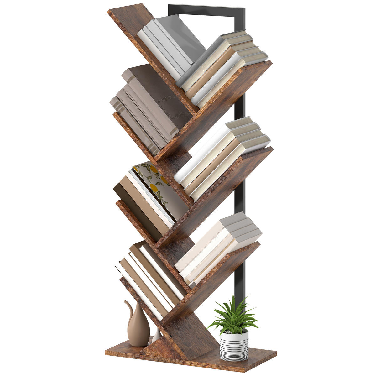 BÜCHERREGAL DE-09361 7 Ebenen in Baumform Rustikal Braun - Braun, Holzwerkstoff (24/109/50cm) - ComfortXL