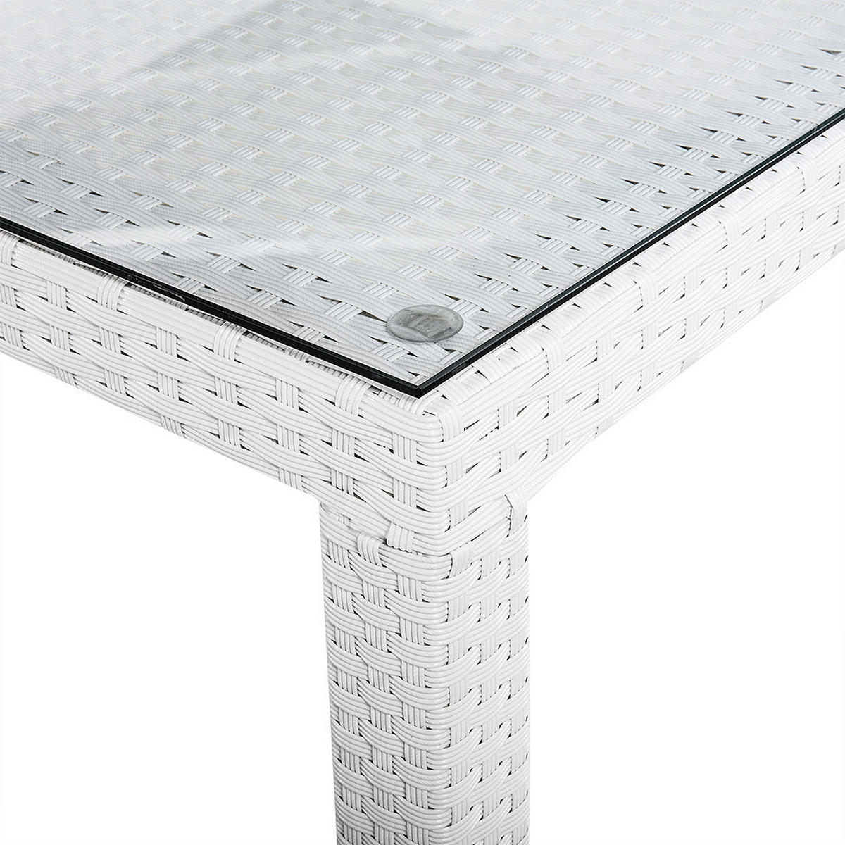 GARTENTISCH Rattan weiß Glasplatte 220/100 cm Italy - Weiß, Kunststoff (220/100/74cm) - Beliani