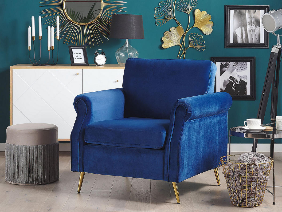 SESSEL Samtstoff Blau Vietas - Blau, Textil/Metall (85/90/69cm) - Beliani