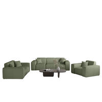 SOFASET Celes Premium 3-2-1 Stoff Scala - Jadegrün, Holzwerkstoff/Textil (225/73/88cm) - Fun Möbel