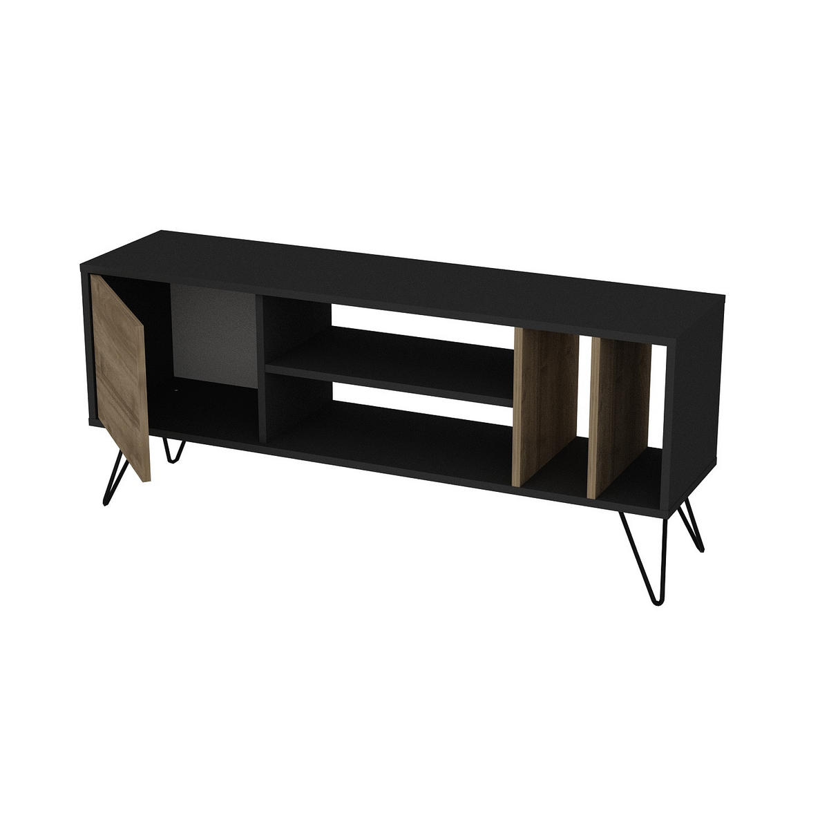 TV-ELEMENT Mictico 140 cm Schwarz Walnuss - Walnussfarben/Schwarz, Holzwerkstoff (35.5/58.4/140cm) - Decorotika