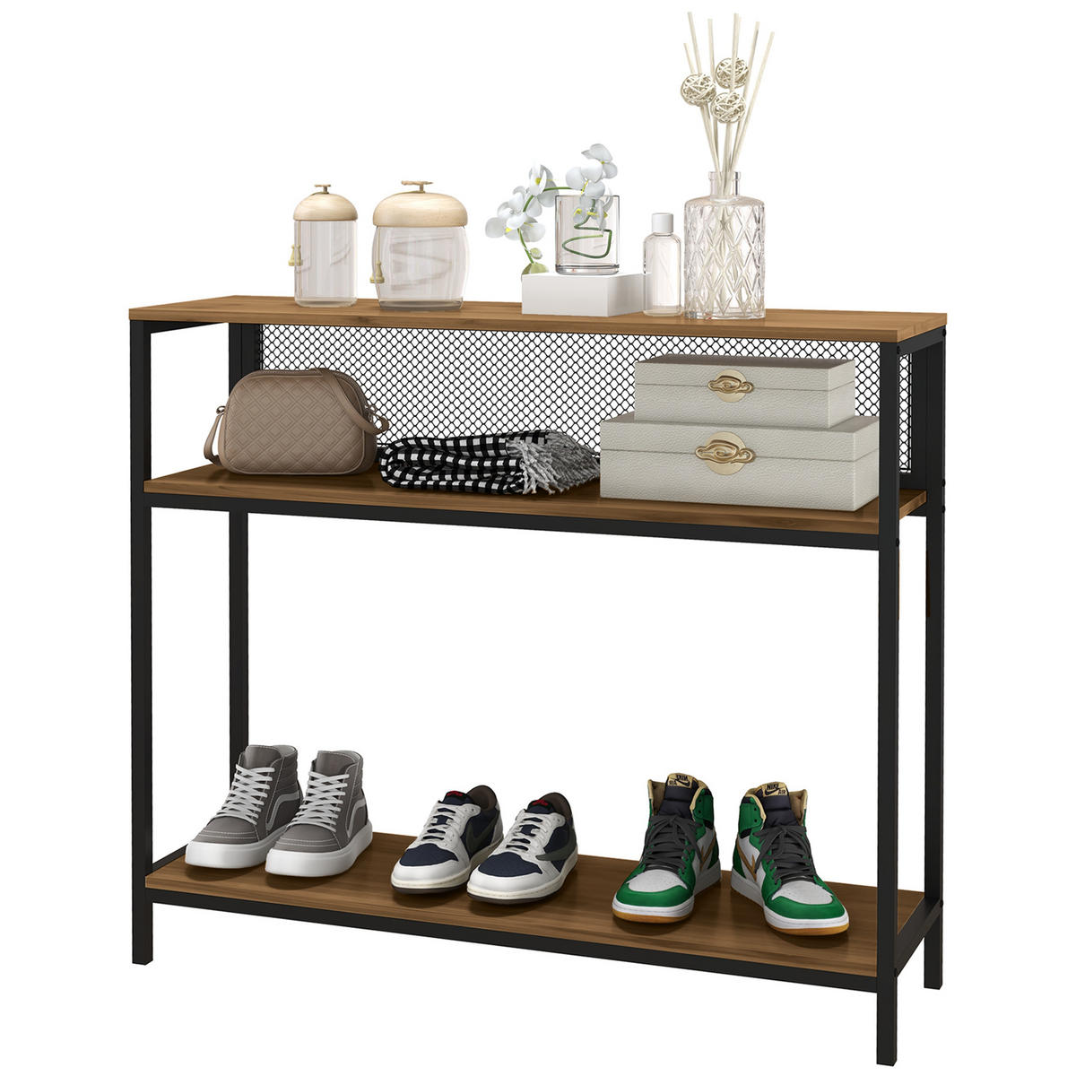SIDEBOARD Konsolentisch Flurregal, Industriedesign, 100 cm x 29,5 cm x 90 cm, Braun + Schwarz - Wildeiche, Holzwerkstoff (100/90/29.5cm)