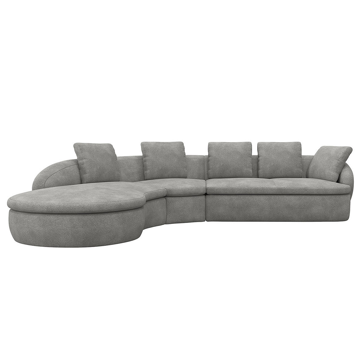 ECKSOFA mit Rundecke - Schwarz/Grau, Kunststoff/Textil (340/225cm) - home24