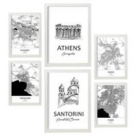 POSTER Set Mit 6 Drucke Von Europa Von Karten In Schwarz Weiß A3 & A4 Weißer Rahmen - Weiß, Papier (29/3cm) - Nacnic