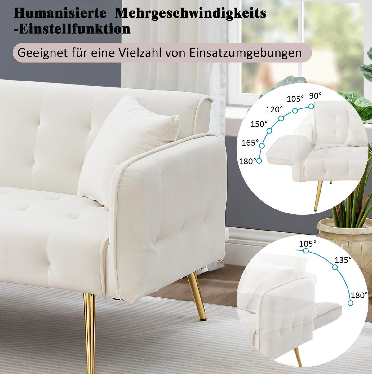 SCHLAFSOFA 81,5/215 cm Liegefläche – mit Veloursbezug und verstellbaren Armlehnen - Weiß, Textil (82/70/178cm) - BEAOK