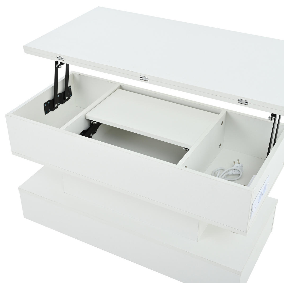 COUCHTISCH 100/50/51,5 cm in Weiß mit LED-Beleuchtung und USB- und Type-C-Anschlüssen - Weiß, Holzwerkstoff (100/50/51.5cm) - Flora Grace