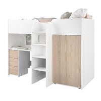 HOCHBETT mit Kleiderschrank und Schreibtisch Bett 90 x 200 cm - Eichefarben/Silberfarben, Holz/Holzwerkstoff (90/200cm) - Parisot Meuble