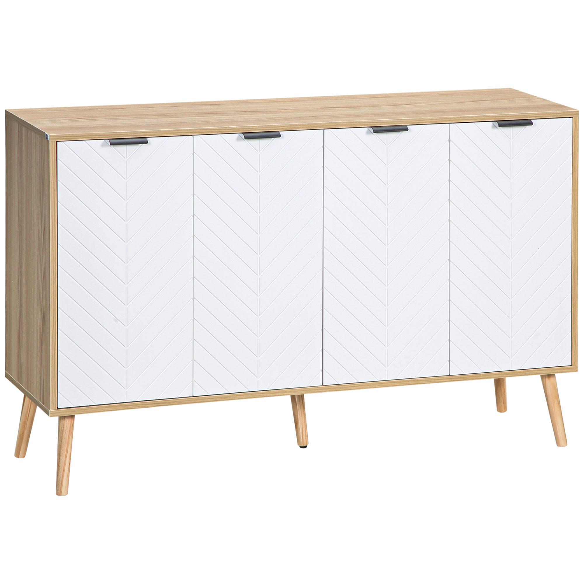 SIDEBOARD DE-11008 Chevron-Muster, 4 Türen & verstellbare Böden Weiß - Weiß, Holzwerkstoff (120/77.4/35cm) - ComfortXL