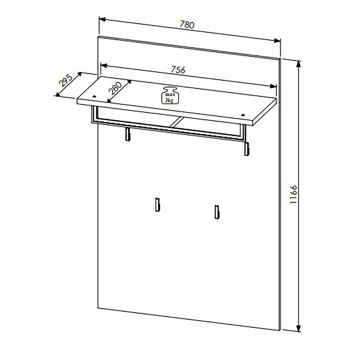 GARDEROBENPANEEL 78 cm - Eiche Artisan Dekor - Weiß, Holzwerkstoff/Metall (78/117/30cm) - home24