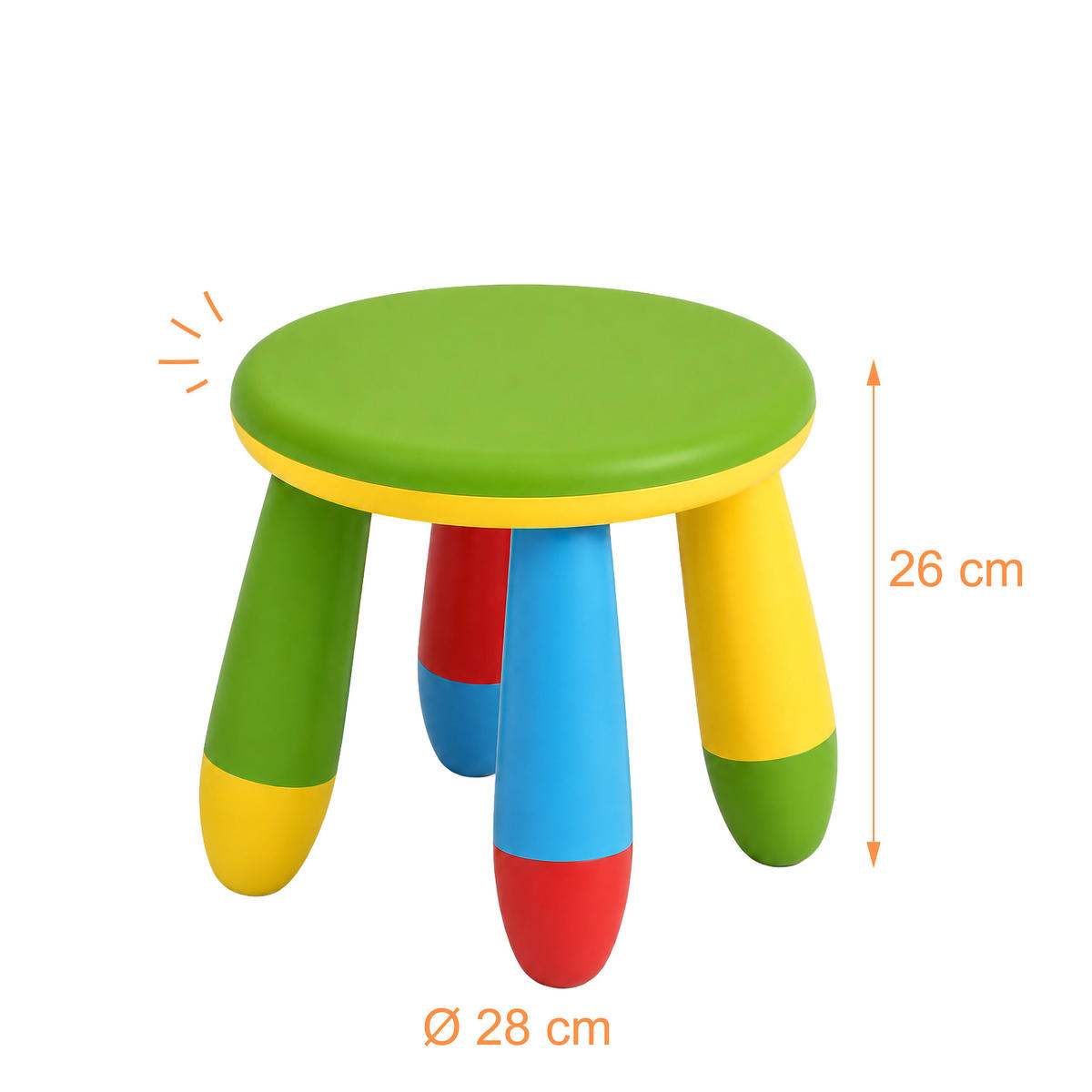 STOLIČKA Barevná dětská plastová výška sedu 26 cm - různobarevná, plast (28/26/28cm) - Relaxdays