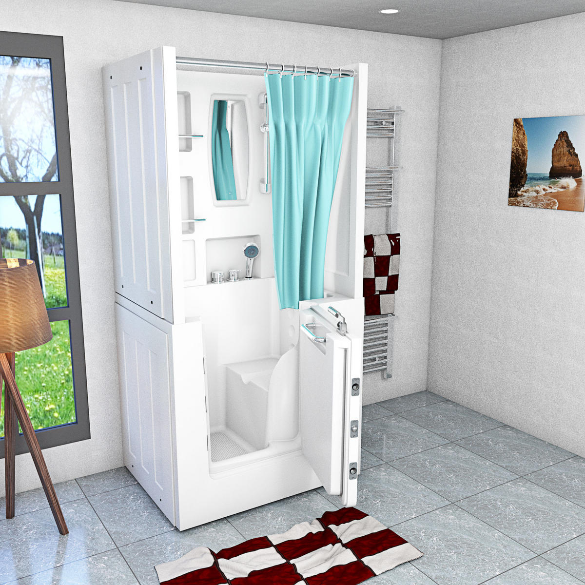 SENIORENDUSCHE Sitzwanne Wanne mit Tür S02D-B-R 100x78cm - Weiß, Glas/Kunststoff (100/78/205cm) - AcquaVapore by Sandra Jentho