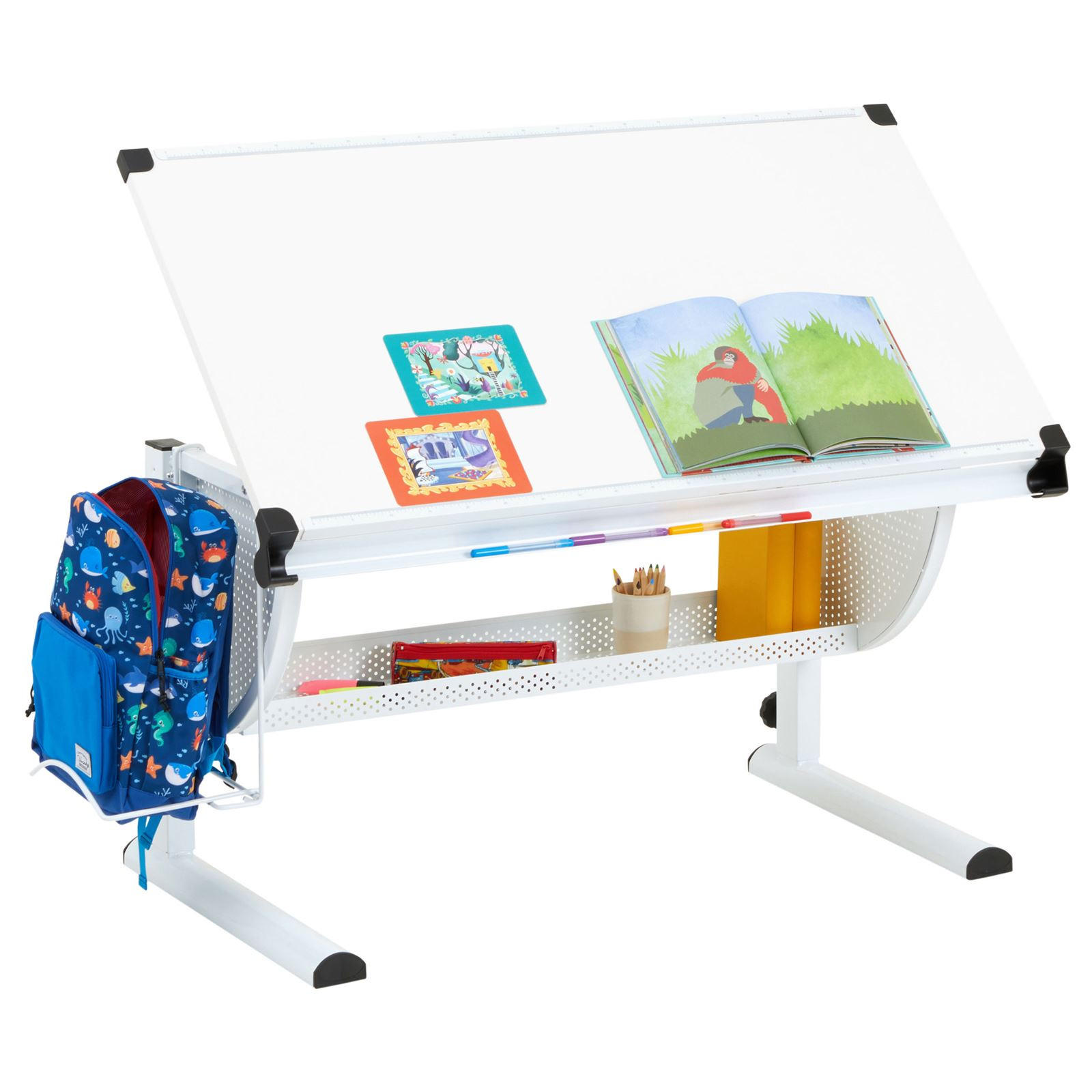 CARO-Möbel Kinderschreibtisch Weiß, Weiß 111x93x60 cm