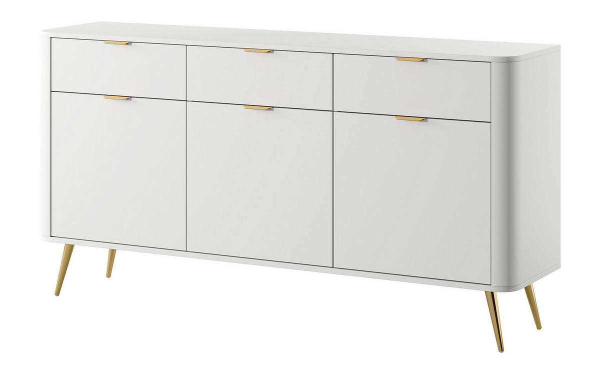 SIDEBOARD Oval Weiß 163,5 cm - Goldfarben/Weiß, Holzwerkstoff/Metall (163.5/84/38cm) - Selsey