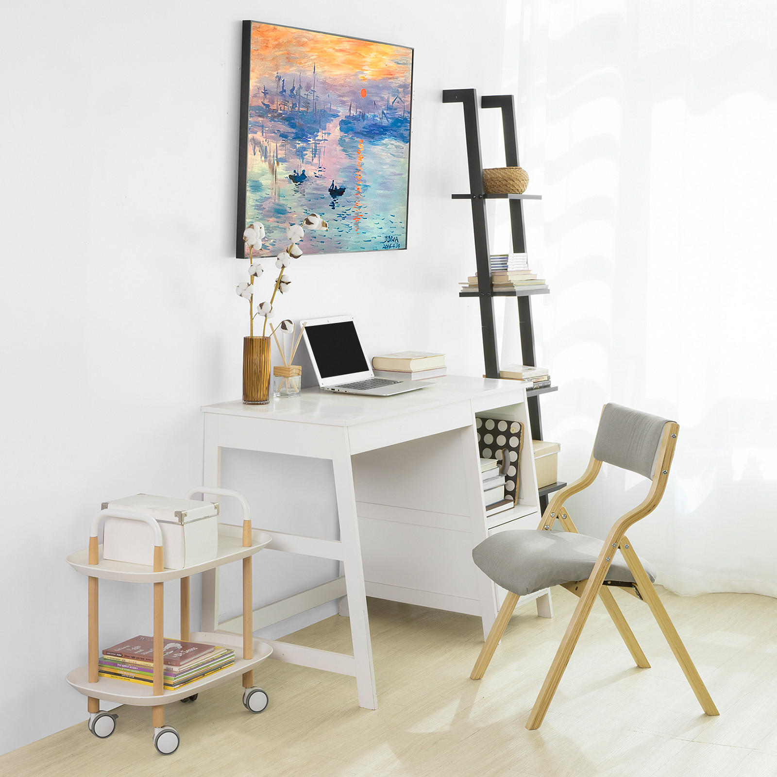 KLAPPSTUHL Birkenholz Gepolstert, 49x80x54cm, Grau - Grau, Holz/Holzwerkstoff (41/44/50cm) - SoBuy