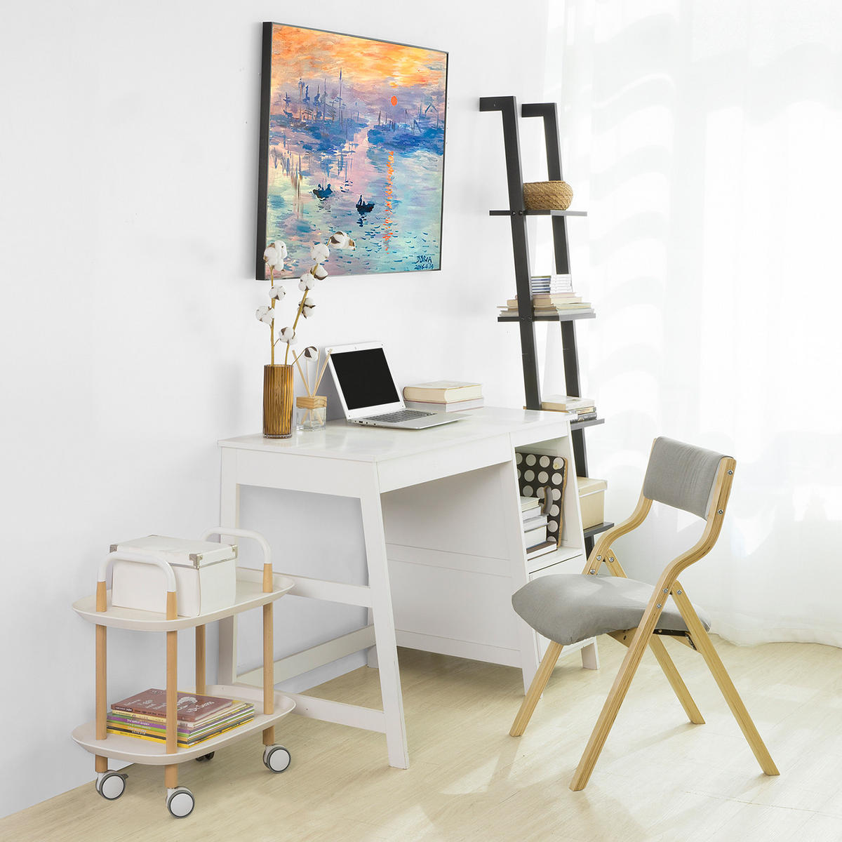KLAPPSTUHL Birkenholz Gepolstert, 49x80x54cm, Grau - Grau, Holz/Holzwerkstoff (41/44/50cm) - SoBuy