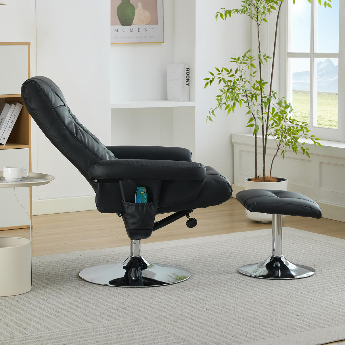 RELAXSESSEL PU mit Massage und Sitzheizung 76/75/103 cm Schwarz - Schwarz, Kunststoff (75/103/76cm) - Redom