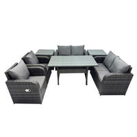 GARTENSET mit Zweisitzer,Esstisch,Beistelltischen Polyrattan 6-Sitzer - Dunkelgrau/Grau, Glas/Kunststoff - Fimous