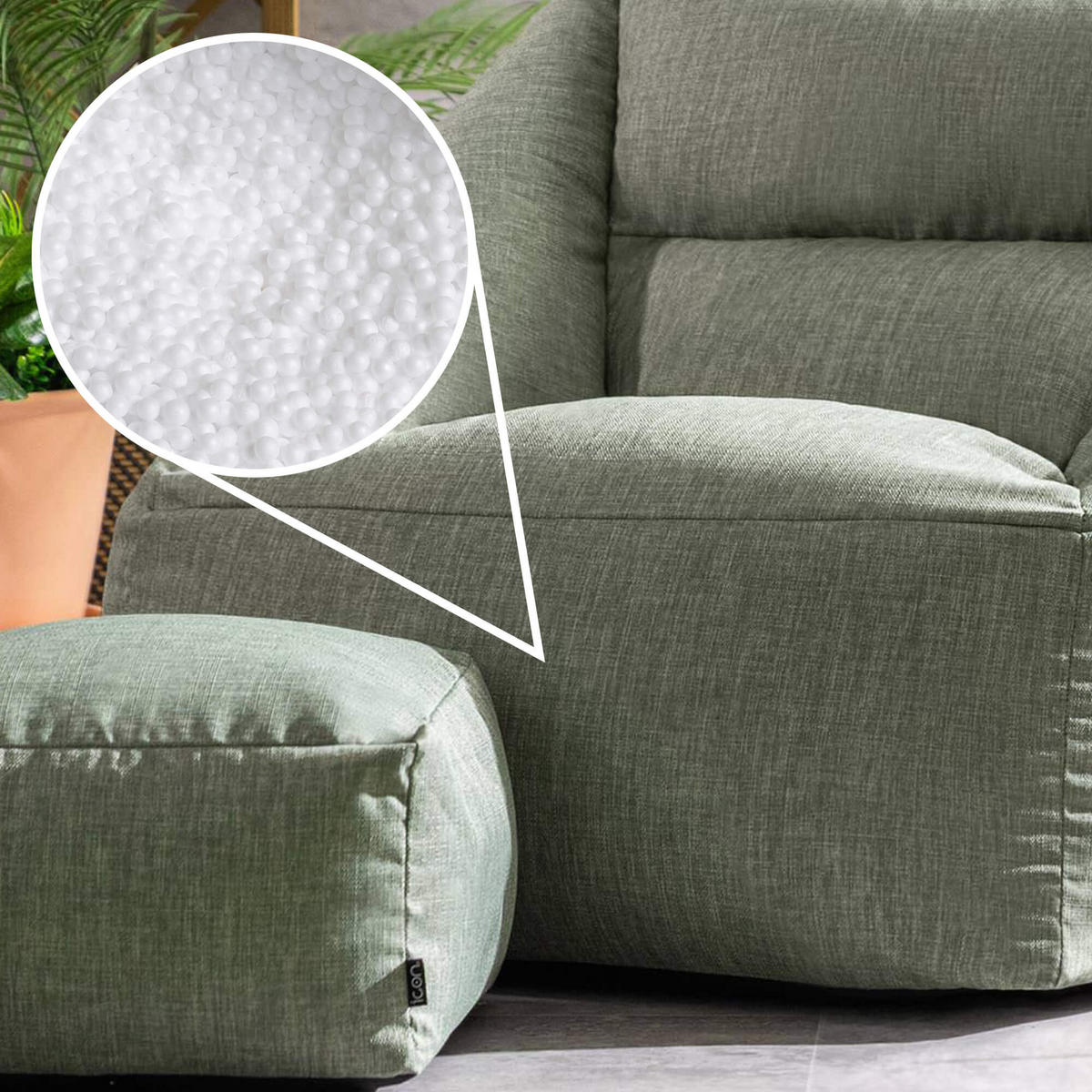SITZSACK Sessel Outdoor mit Hocker Natalia - Salbeigrün, Textil (97/73/84cm) - icon