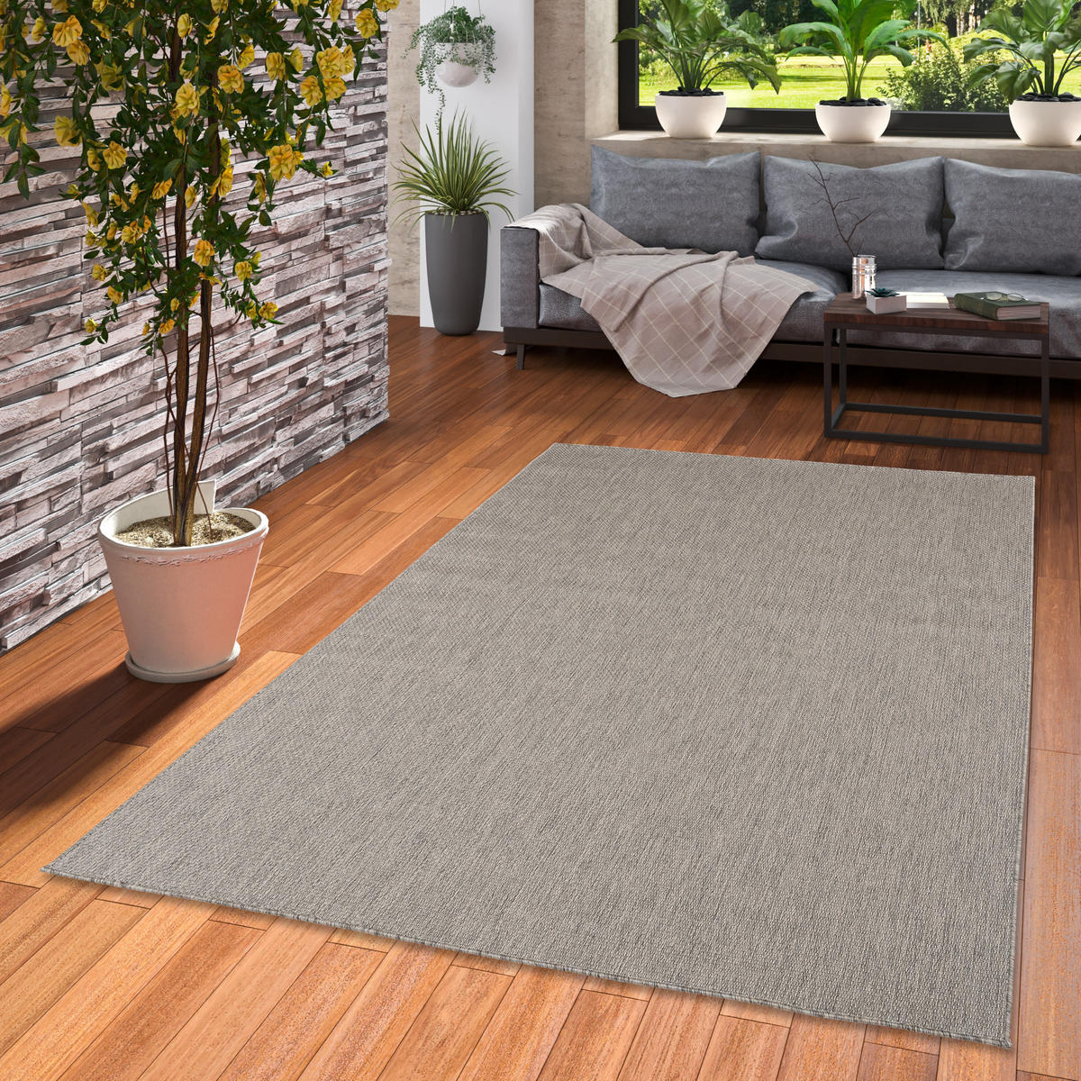 IN & OUTDOOR TEPPICH FLACHGEWEBE VALENCIA MIX - Anthrazit, Textil (120/170cm) - Pergamon