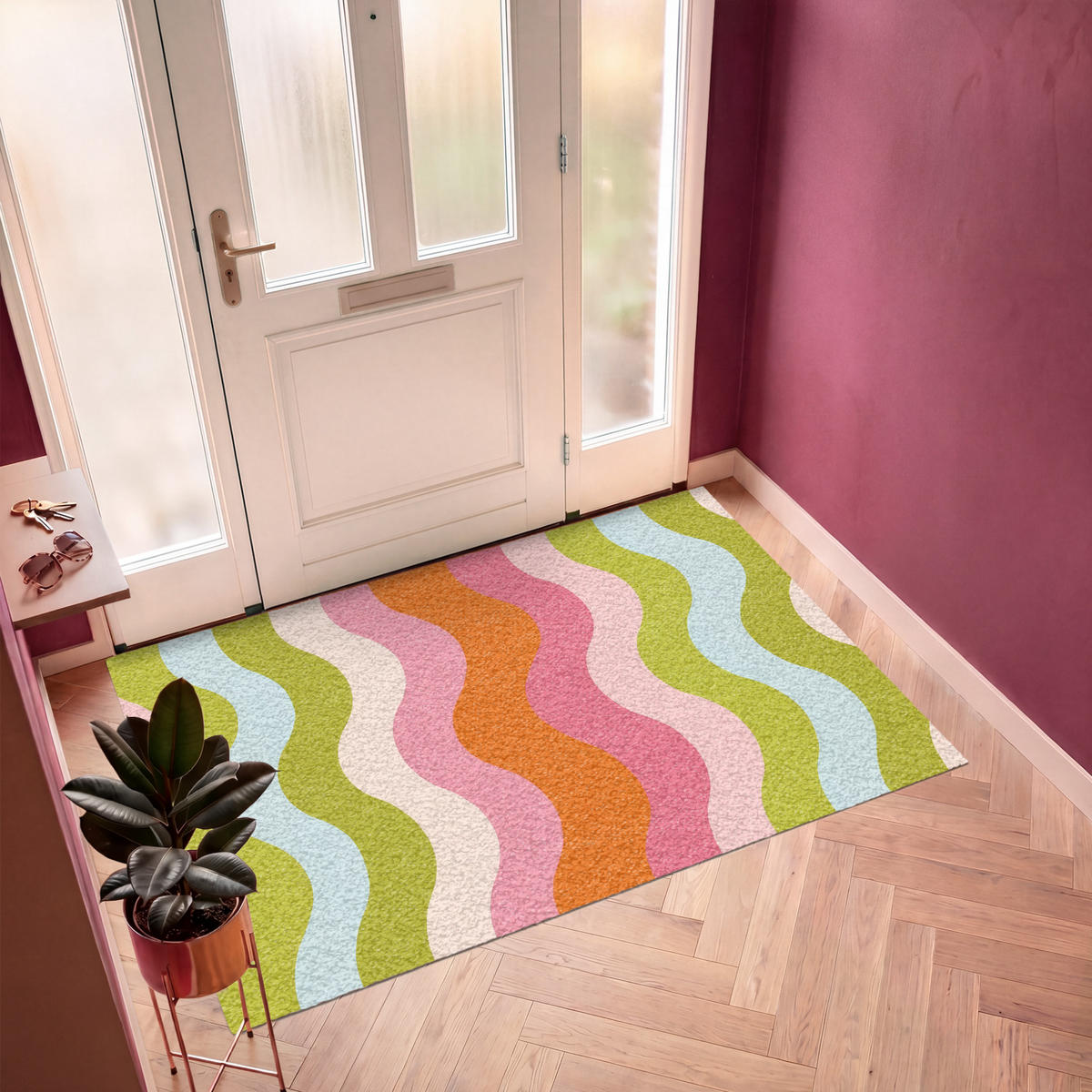 FUSSMATTE Bahnen - Wellen - Bunt - Vertikal Fußabtreter 180x120 cm - Multicolor, Kunststoff (180/120cm) - MuchoWow