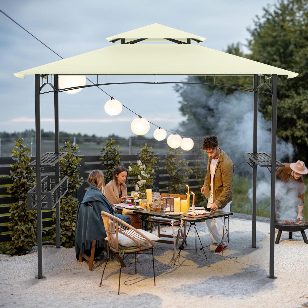 GARTENPAVILLON mit Doppeldach 245 x 153 x 250 cm Beige - Beige, Textil (153/250/245cm)